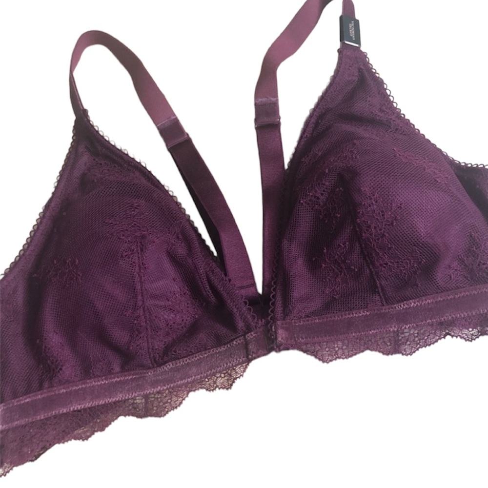 NWT Victorias Secret Burgundy Lace & Velvet Bralette L